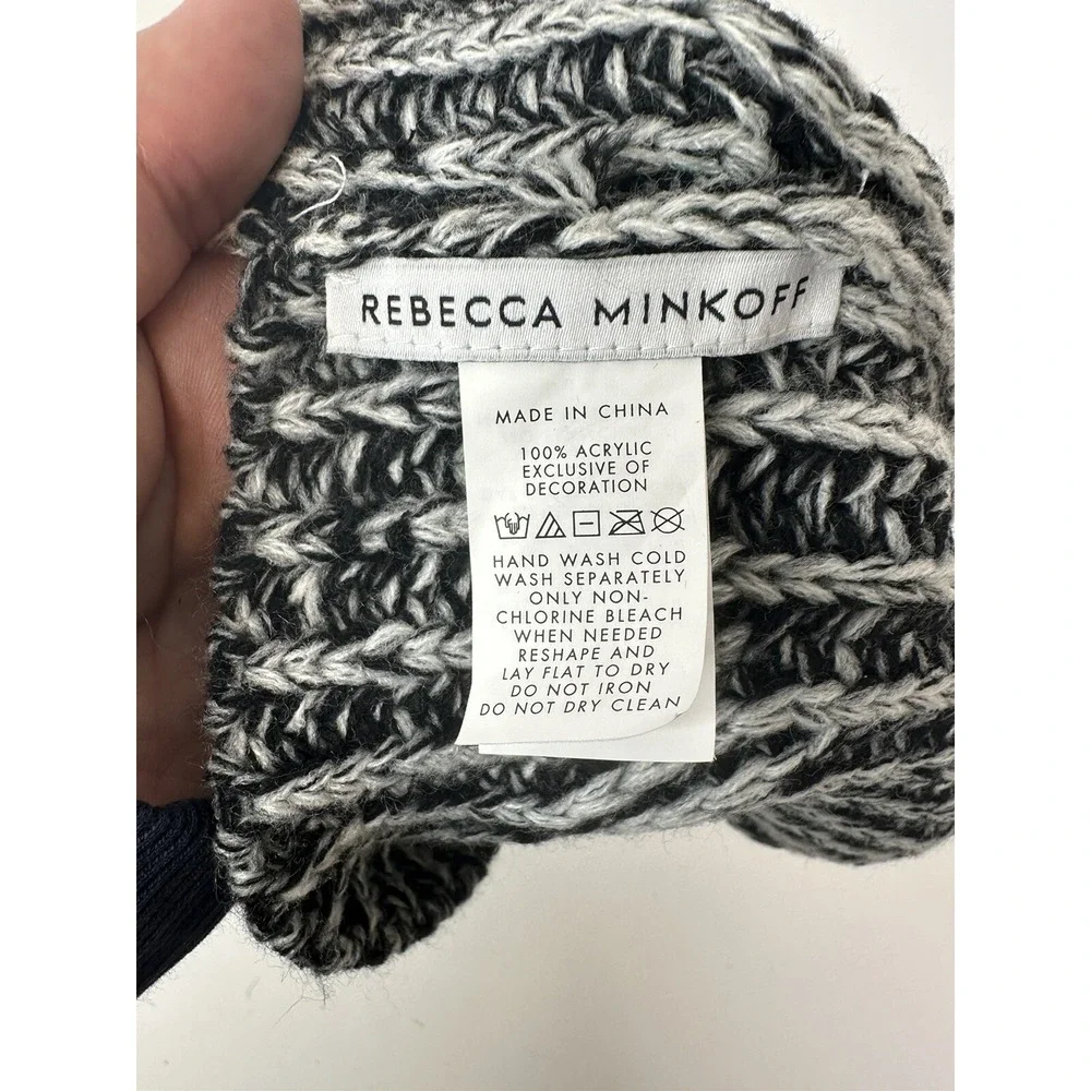 Rebecca Minkoff‎ Black & White Knit Pom Beanie Hat Winter Warm